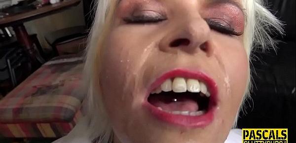  Throated and mouth jizzed sub gets paddled